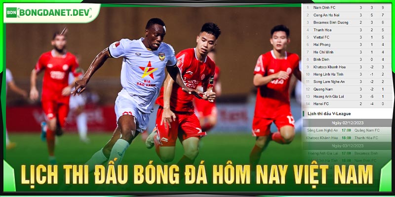 Lịch thi đấu bóng đá hôm nay Việt Nam
